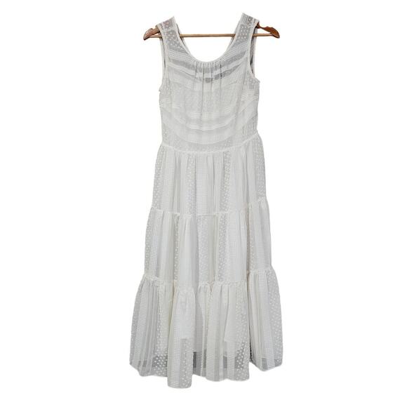 J.Crew Striped Clip Dot Tiered Midi Dress Ivory Size XS - Picture 2 of 7